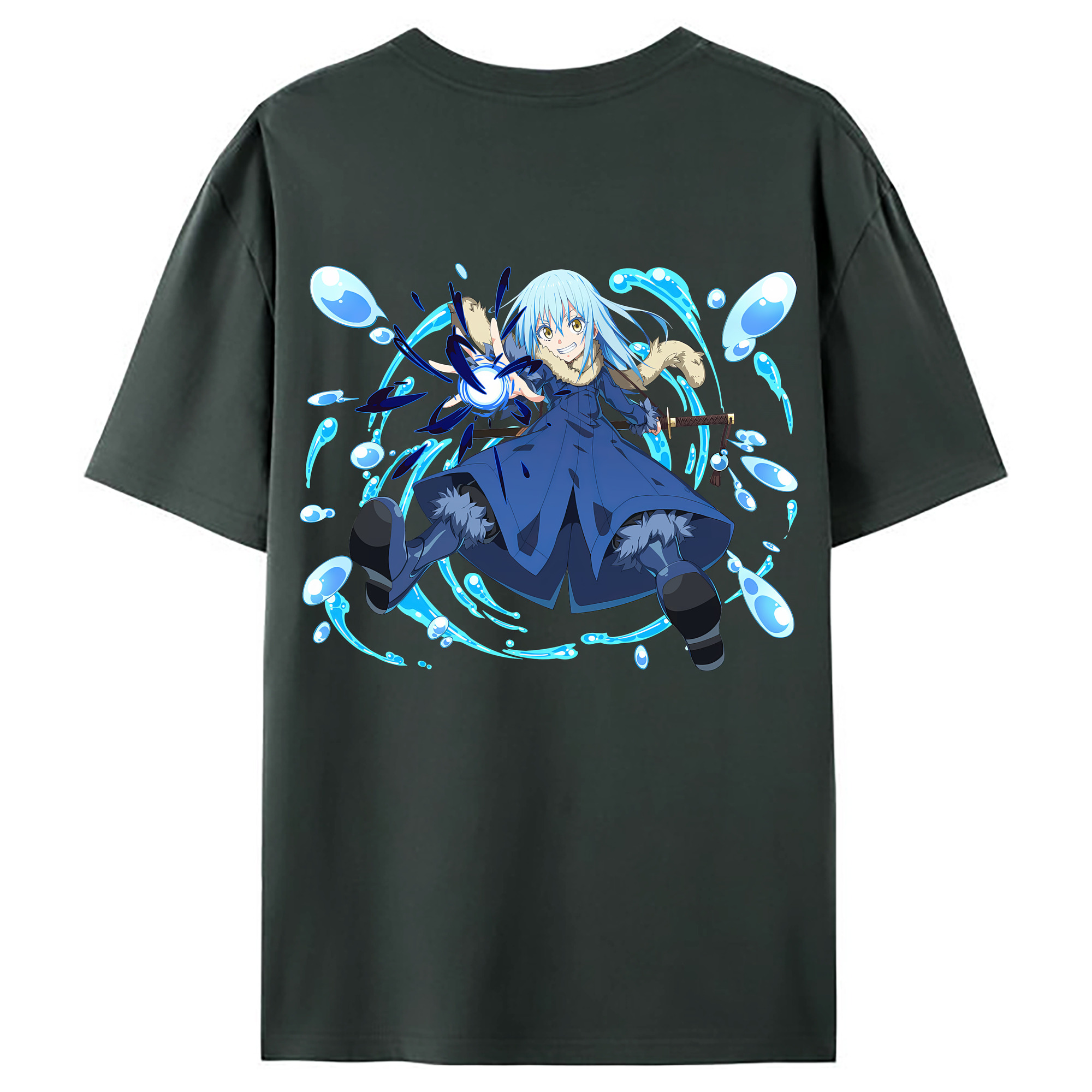 （画像用） 転スラ Regarding Reincarnated to Slime 綿100％ メンズ半袖Tシャツ（バックプリント） 通気性